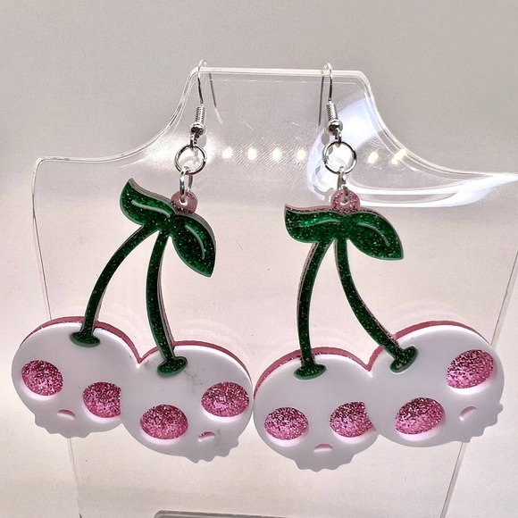 Cherry Skull Earrings - Summer Earrings - Goth Earrings - Statement Earrings - Picture 1 of 10
